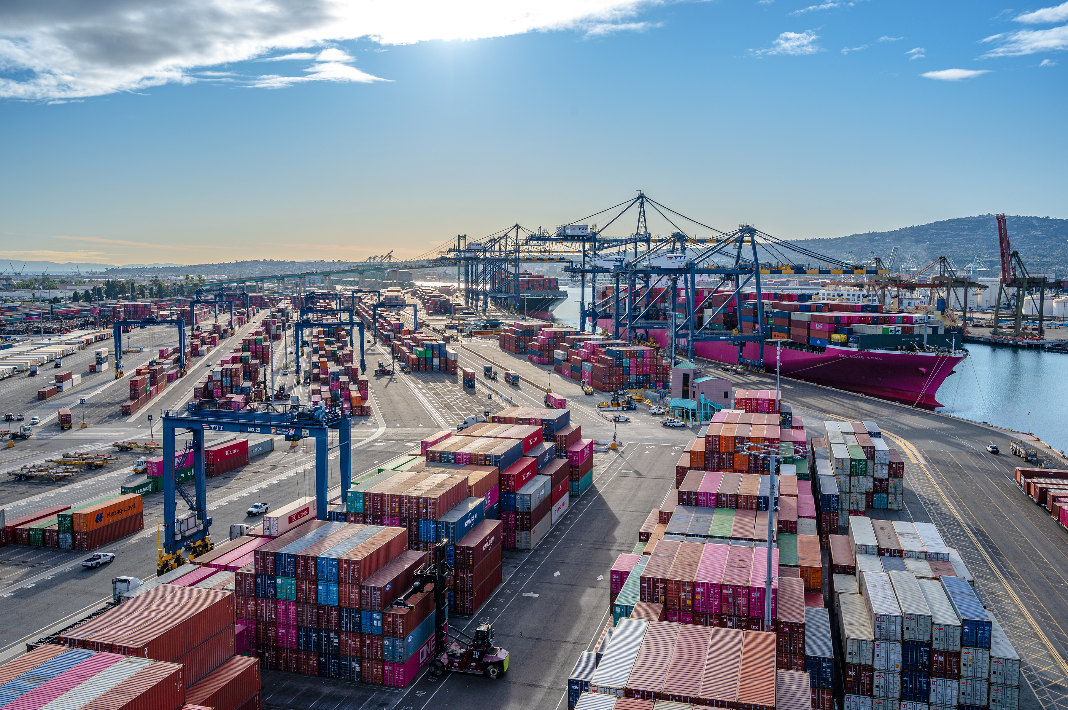 POLA Port with Mountain with Ocean Carrier