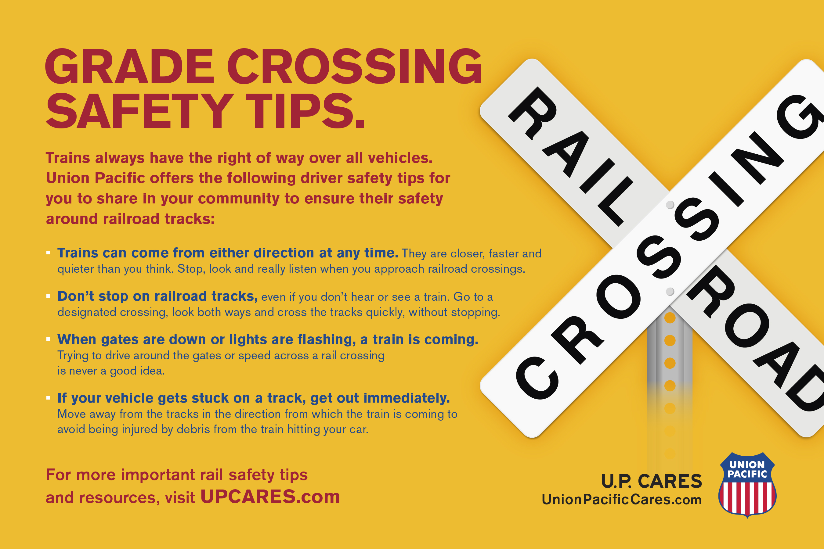 Railroad crossing safety tips