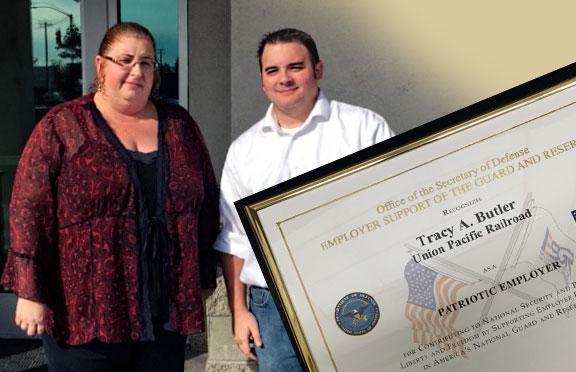 Original | Tracy Butler, Doug Johnson and Tracy's Patriot Award.