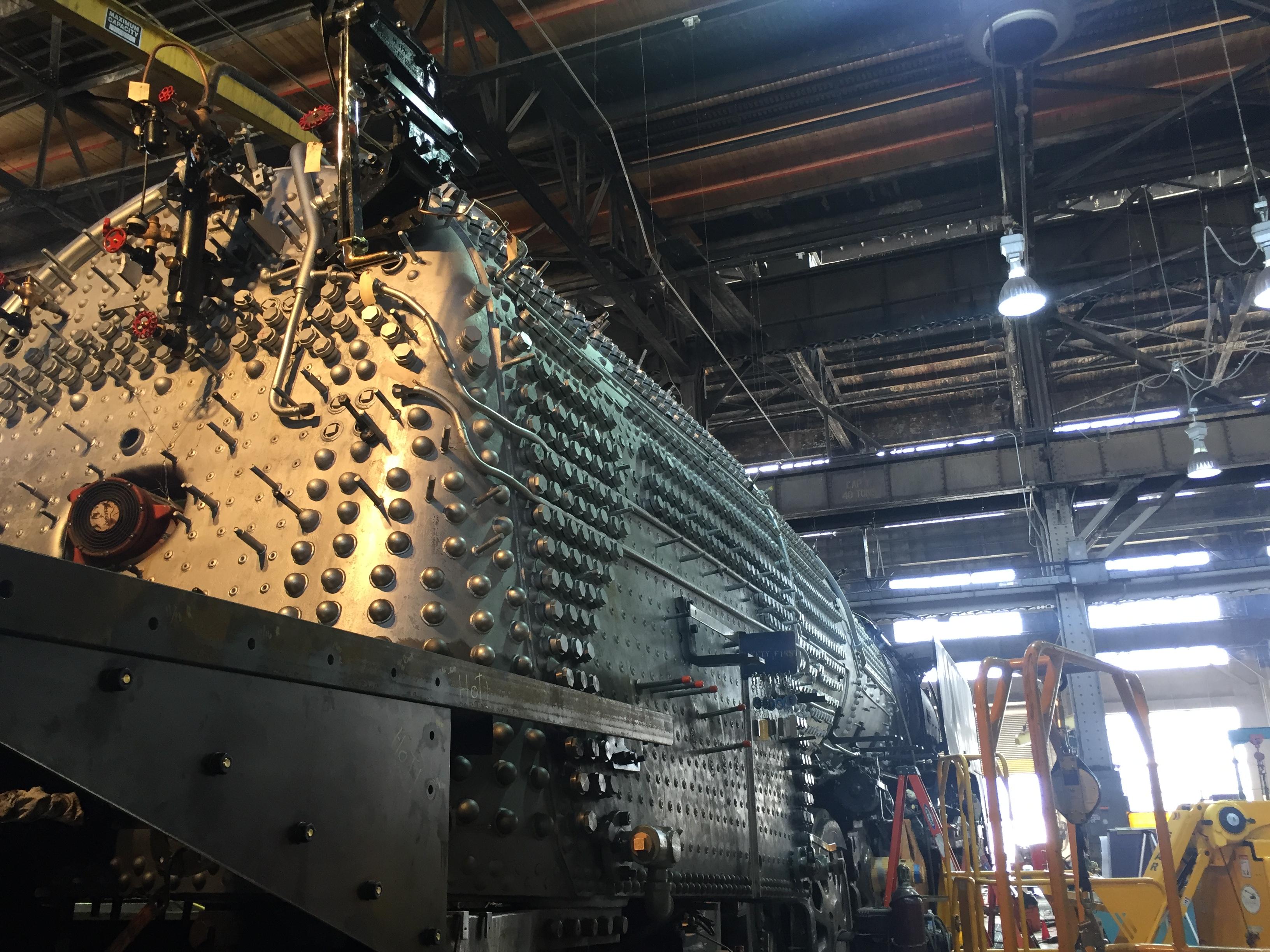 Locomotive No. 844 being reassembled in Steam Shop - May 2016.