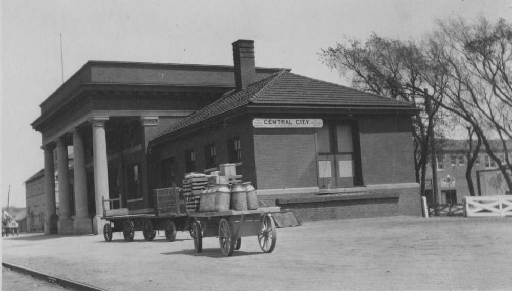Photograph of the train station in Central City, Nebraska