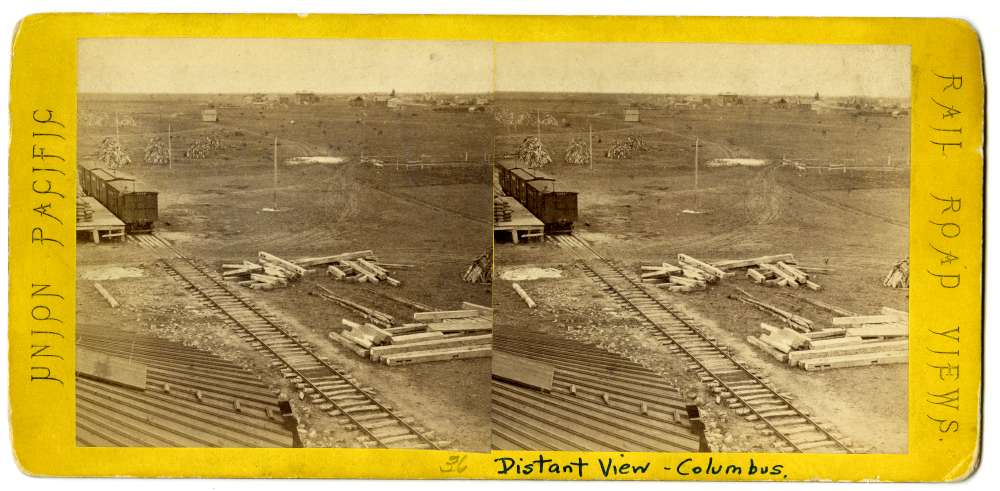 A stereo card showing the city of Columbus from a water tank.