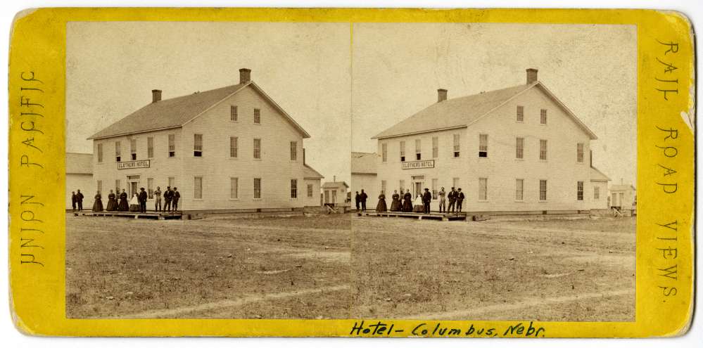 A stereo card showing a hotel in Columbus, Nebraska.