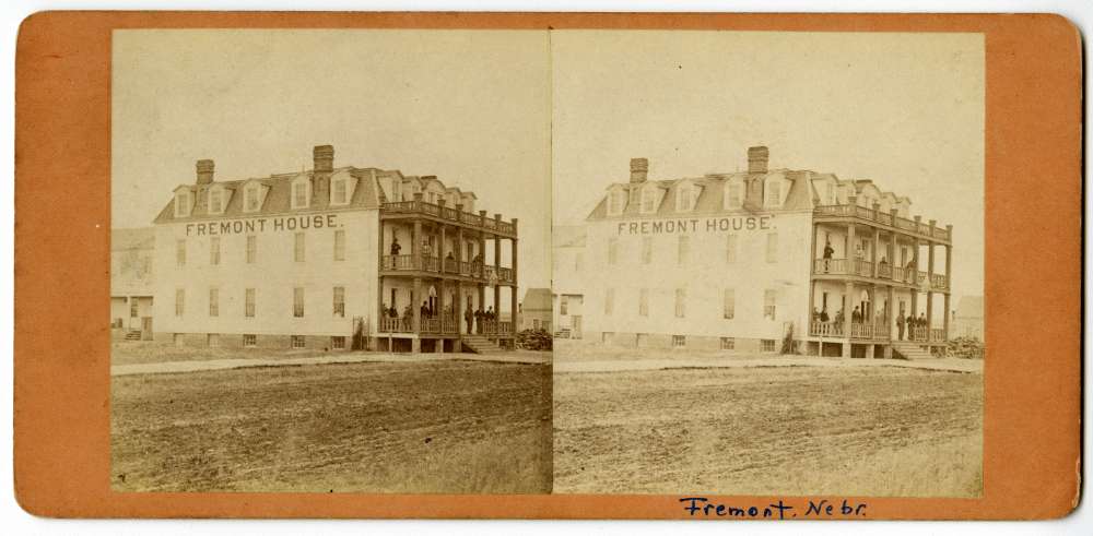 A stereo card showing the Fremont House in Fremont, Nebraska