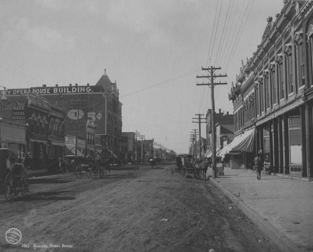 Photograph of a street scene in Kearney, Nebraska,  1890