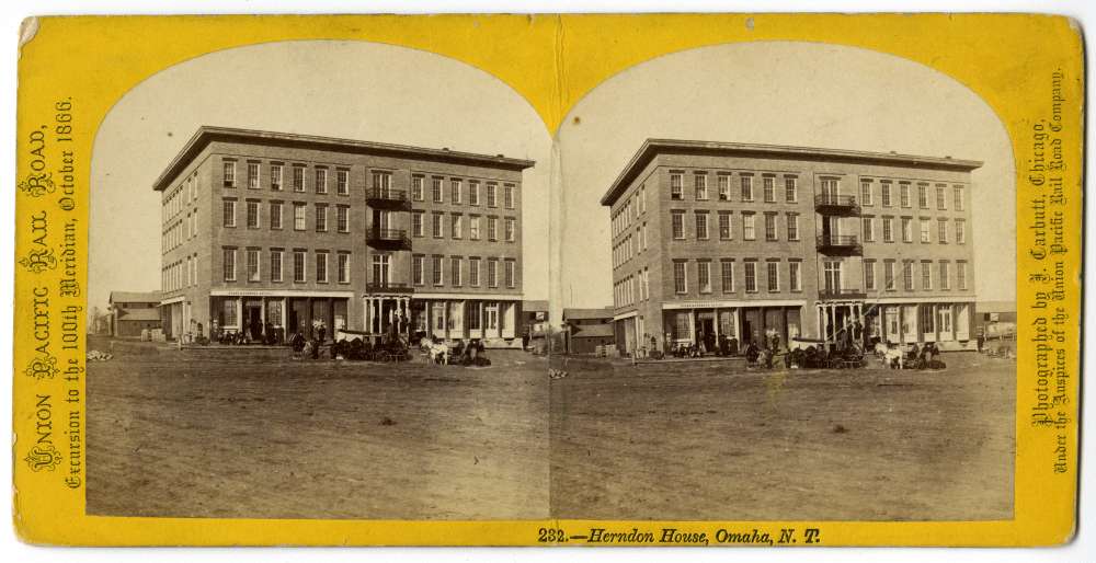 1866 stereo card of Herndon House in Omaha