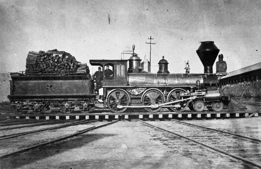 Central Pacific Locomotive No. 86, at Rocklin roundhouse in 1869