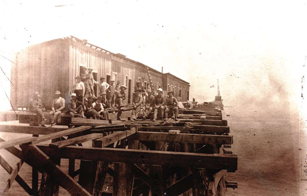 Employees working on the Lucin Cut-off over the Great Salt Lake, Utah, c 1903