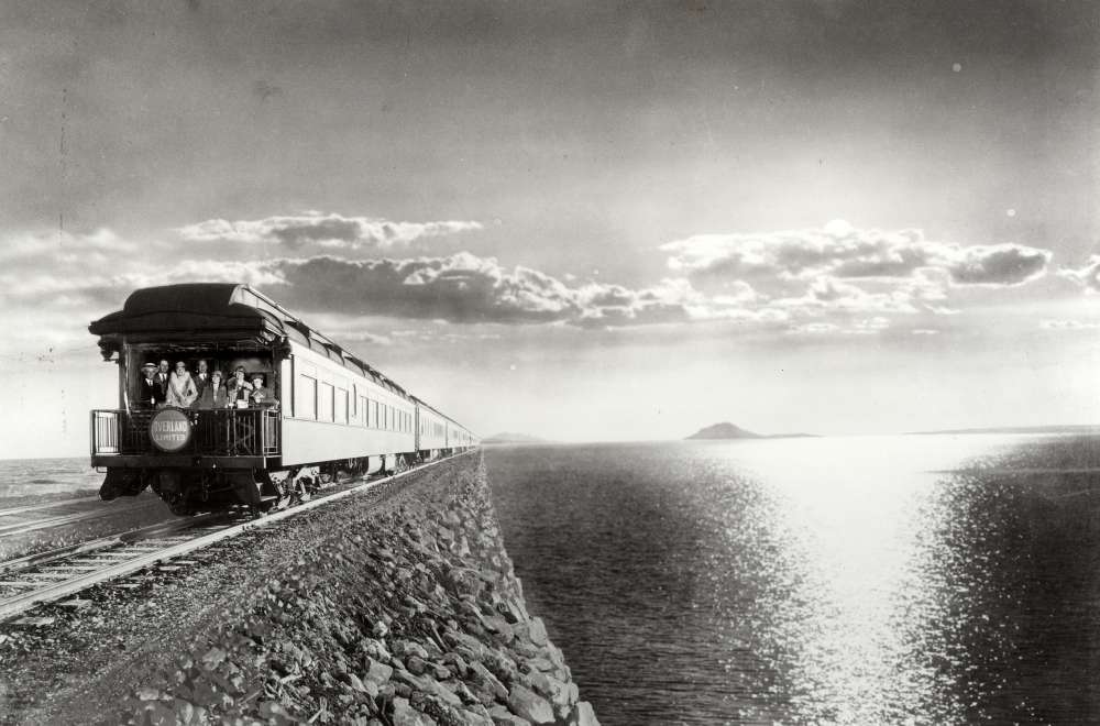 Passenger train, 'Overland Limited' crossing the Great Salt Lake, Utah