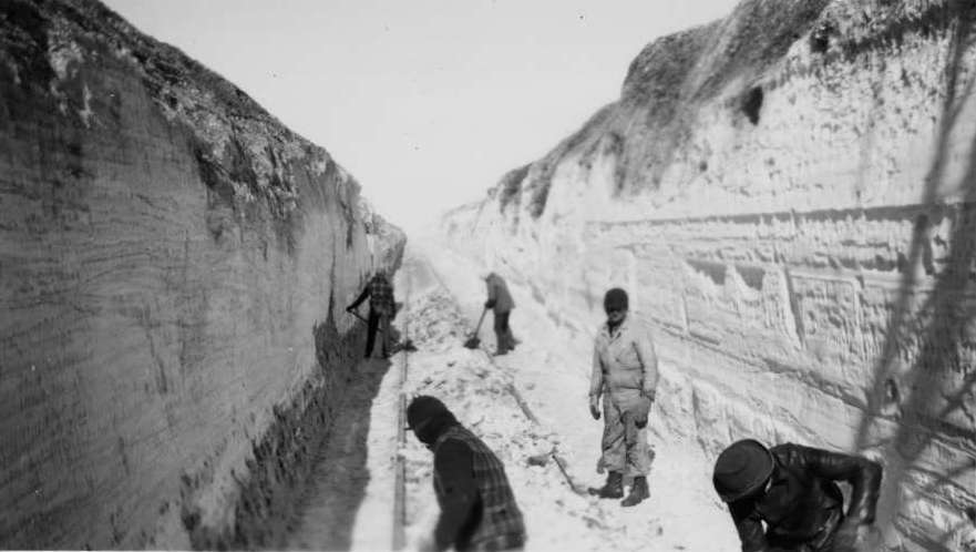 Union Pacific employees clear track after the famous 1949 blizzard.