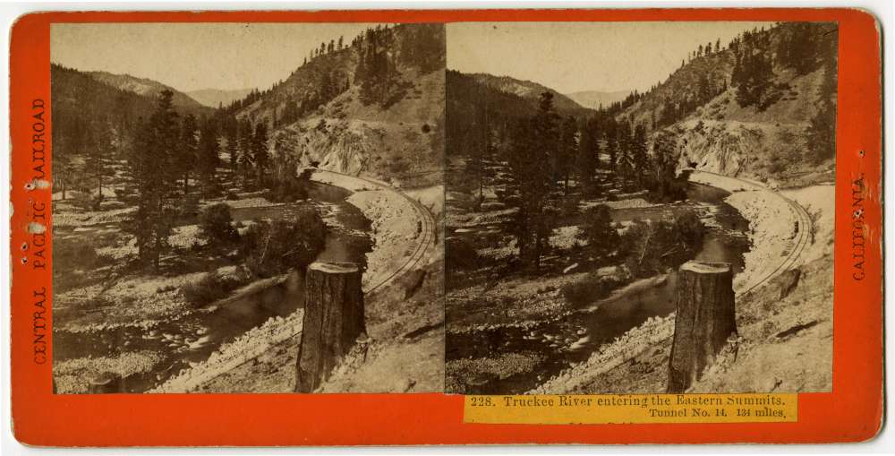 A Stereo card showing tracks running parallel to the Truckee River
